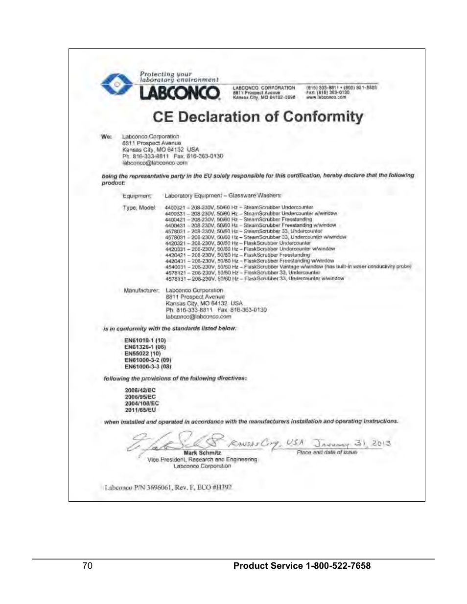 Labconco FlaskScrubber Vantage Series Glassware Washers 4540031 User Manual | Page 74 / 74