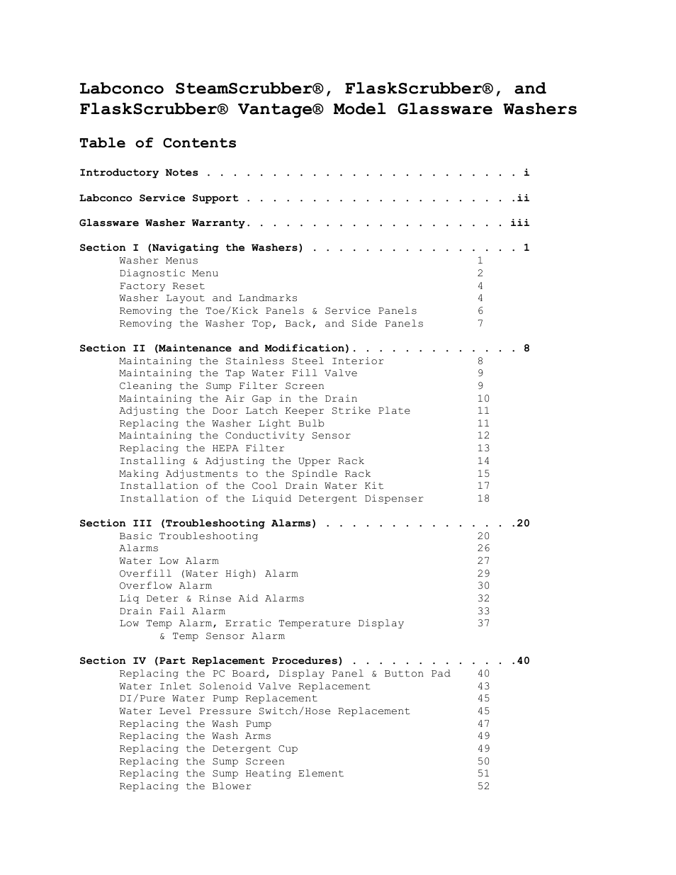 Labconco SteamScrubbe & FlaskScrubbe Glassware Washers 44204 Series User Manual | Page 2 / 81
