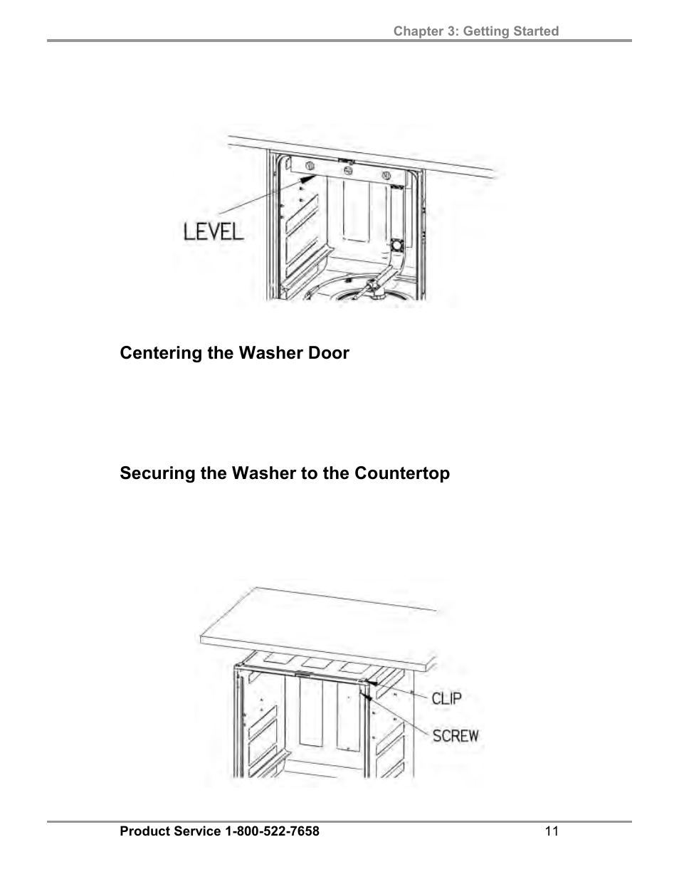 Centering the washer door, Securing the washer to the countertop | Labconco SteamScrubbe & FlaskScrubbe Glassware Washers 45781 Series User Manual | Page 15 / 71