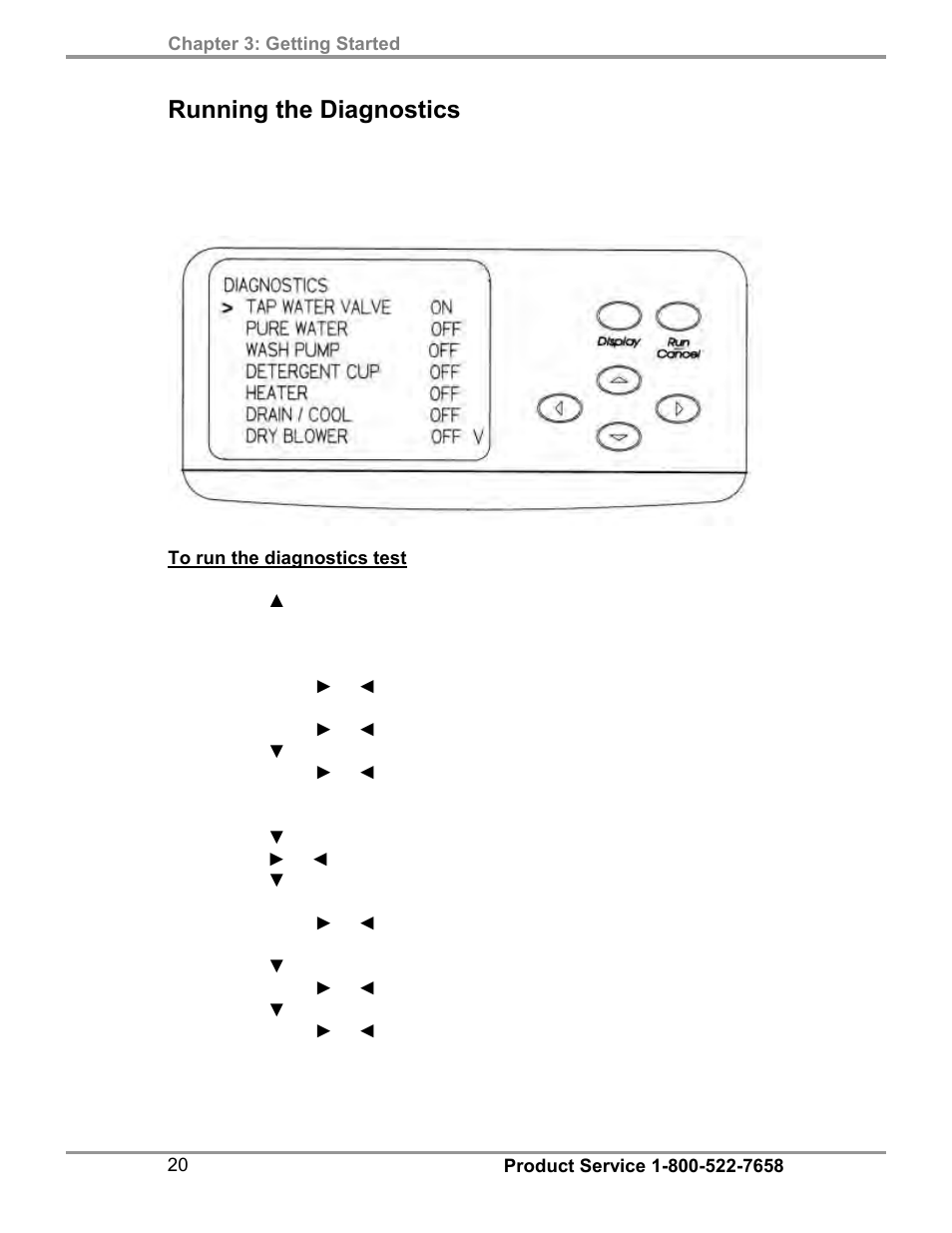 Running the diagnostics | Labconco SteamScrubbe & FlaskScrubbe Glassware Washers 45781 Series User Manual | Page 24 / 71