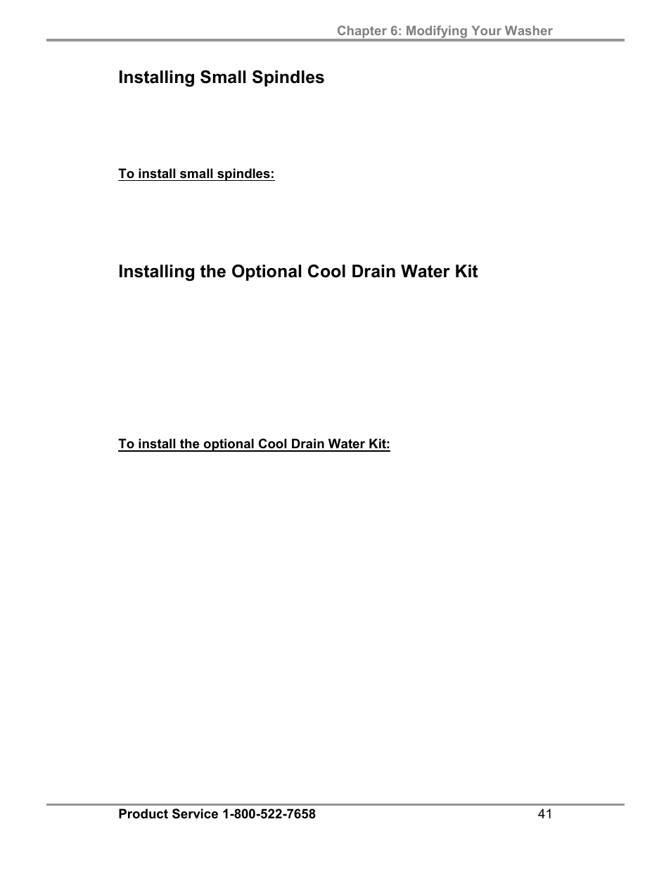 Installing small spindles, Installing the optional cool drain water kit | Labconco SteamScrubbe & FlaskScrubbe Glassware Washers 45781 Series User Manual | Page 45 / 71