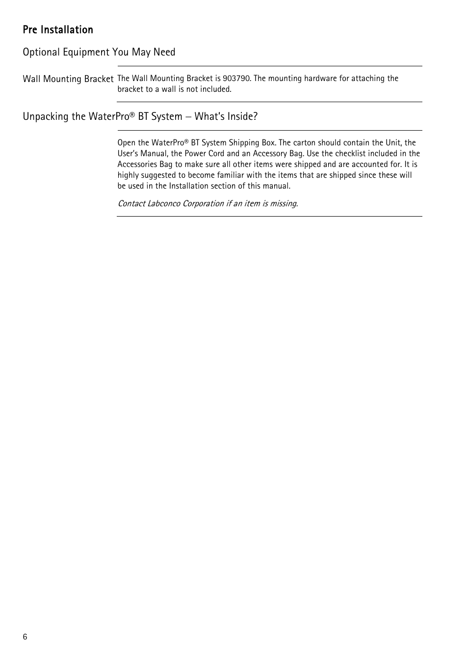 Optional equipment you may need, Unpacking the waterpro® bt system − what’s inside | Labconco WaterPr BT Systems 90151 Series User Manual | Page 14 / 74