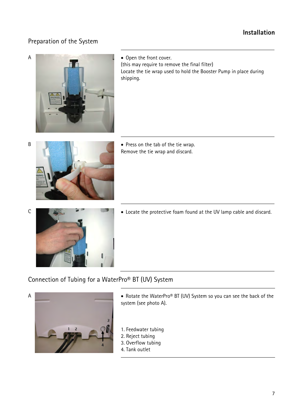 Installation, Preparation of the system, Connection of tubing for a waterpro® bt system | Installation preparation of the system | Labconco WaterPr BT Systems 90151 Series User Manual | Page 15 / 74