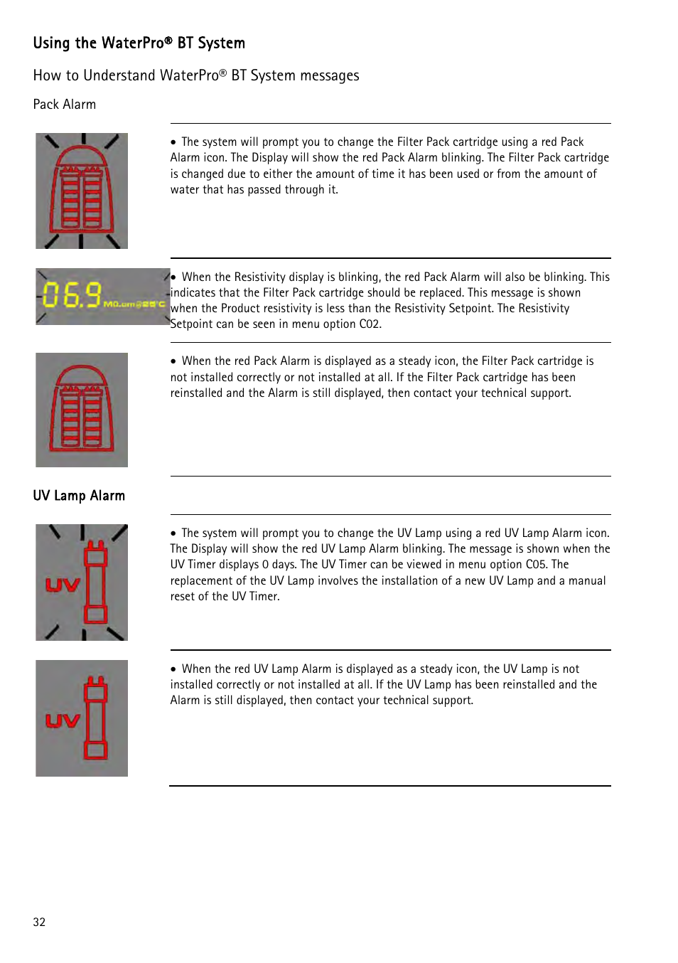 How to understand waterpro® bt system messages, On how to understand, Waterpro® bt system messages | Labconco WaterPr BT Systems 90151 Series User Manual | Page 40 / 74