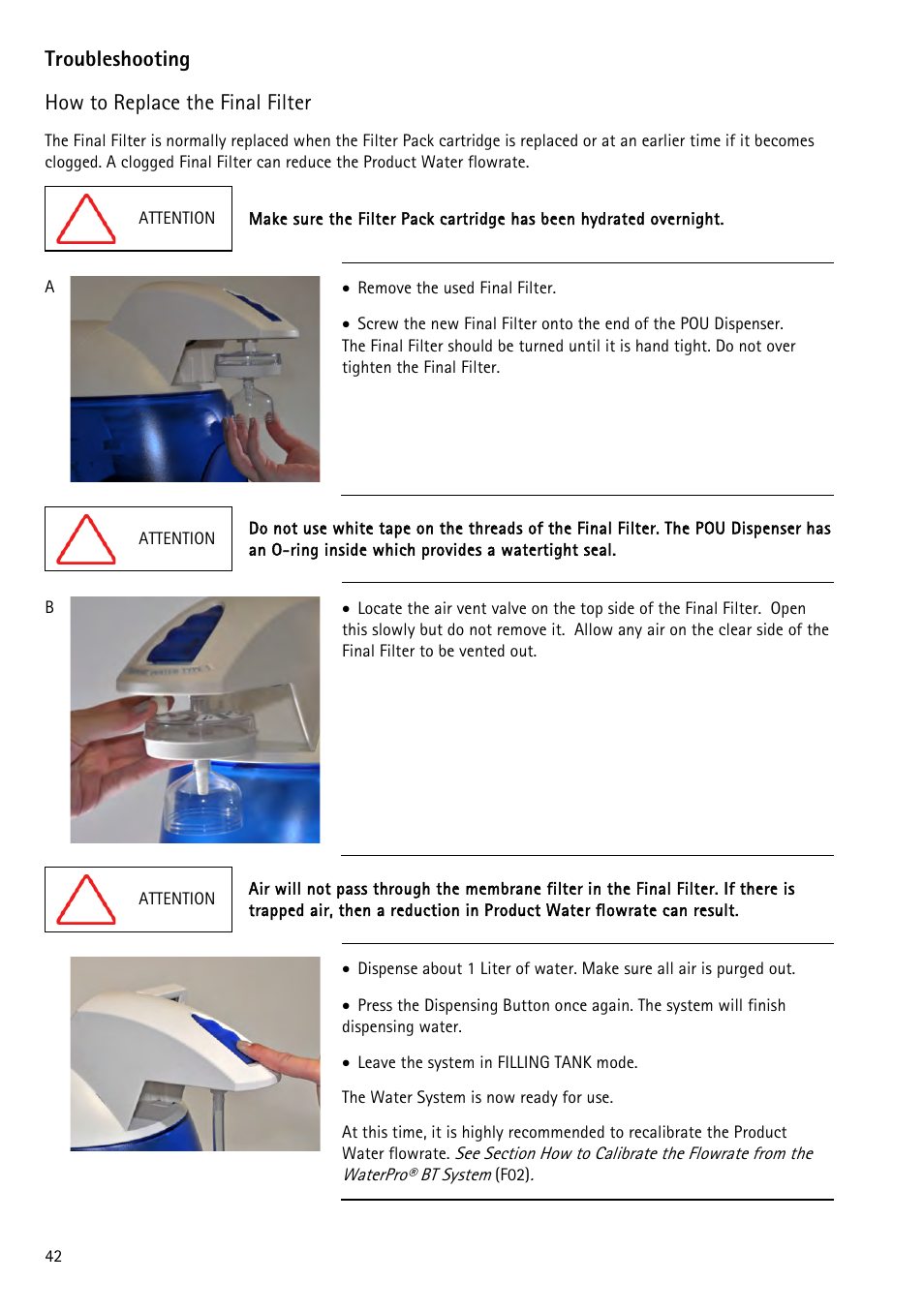 How to replace the final filter, Ion how to replace the final filter, Troubleshooting | Labconco WaterPr BT Systems 90151 Series User Manual | Page 50 / 74