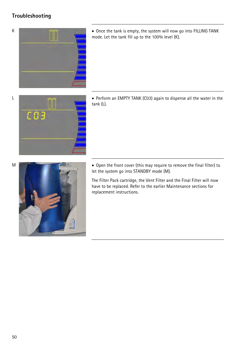 Troubleshooting | Labconco WaterPr BT Systems 90151 Series User Manual | Page 58 / 74
