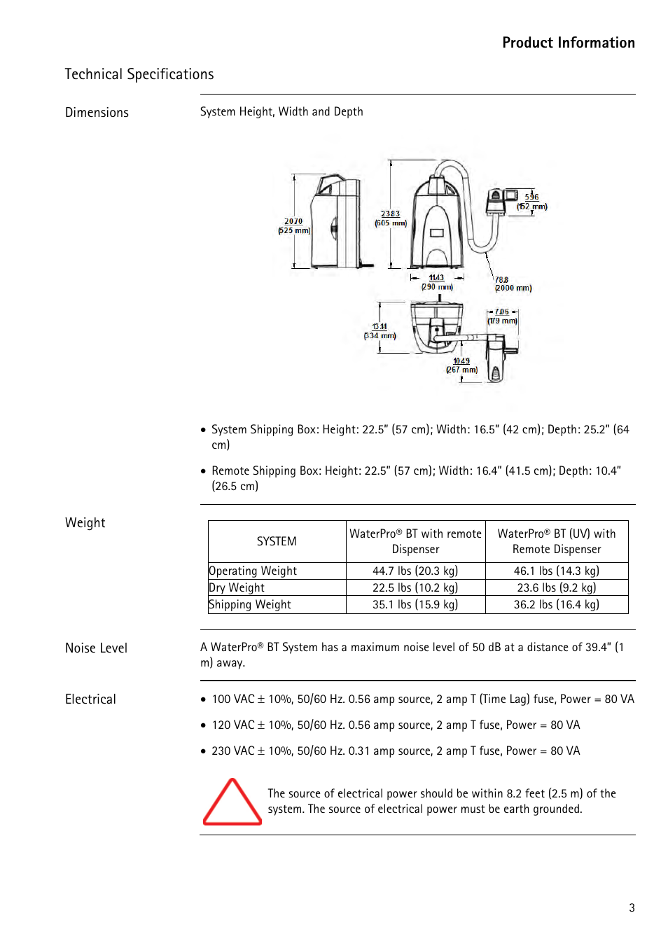 Technical specifications, Product information | Labconco WaterPr BT Systems 90153 Series User Manual | Page 11 / 76