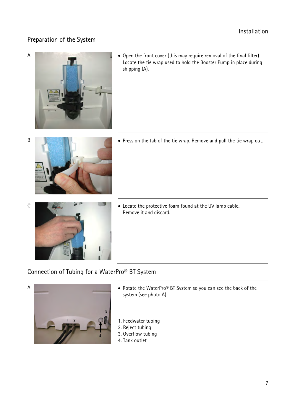 Installation, Preparation of the system, Connection of tubing for a waterpro® bt system | Installation preparation of the system | Labconco WaterPr BT Systems 90153 Series User Manual | Page 15 / 76