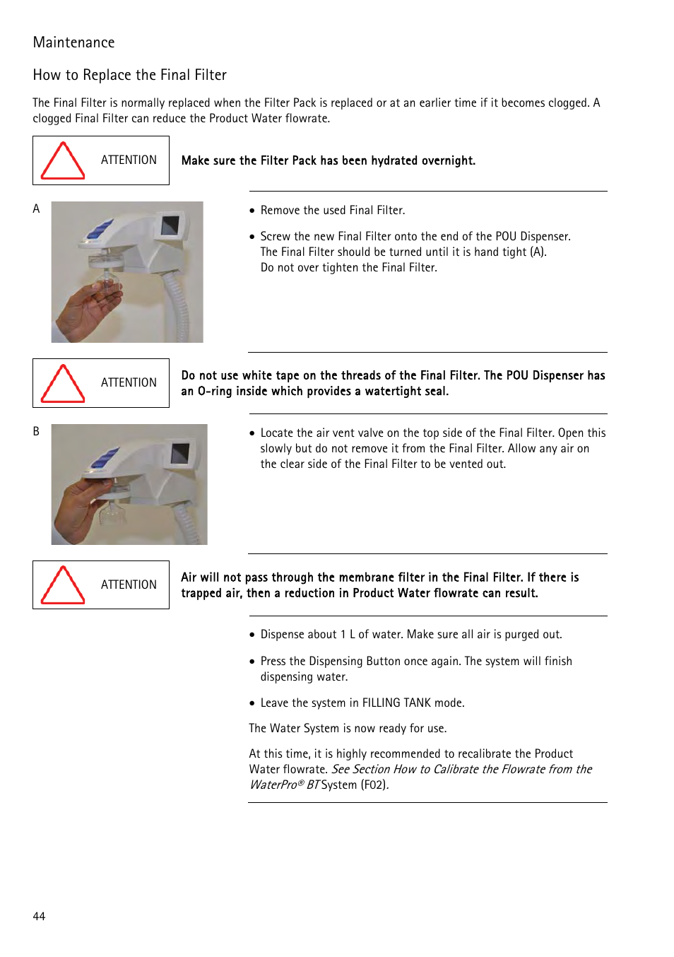How to replace the final filter, Ion how to replace the final filter, Maintenance | Labconco WaterPr BT Systems 90153 Series User Manual | Page 52 / 76