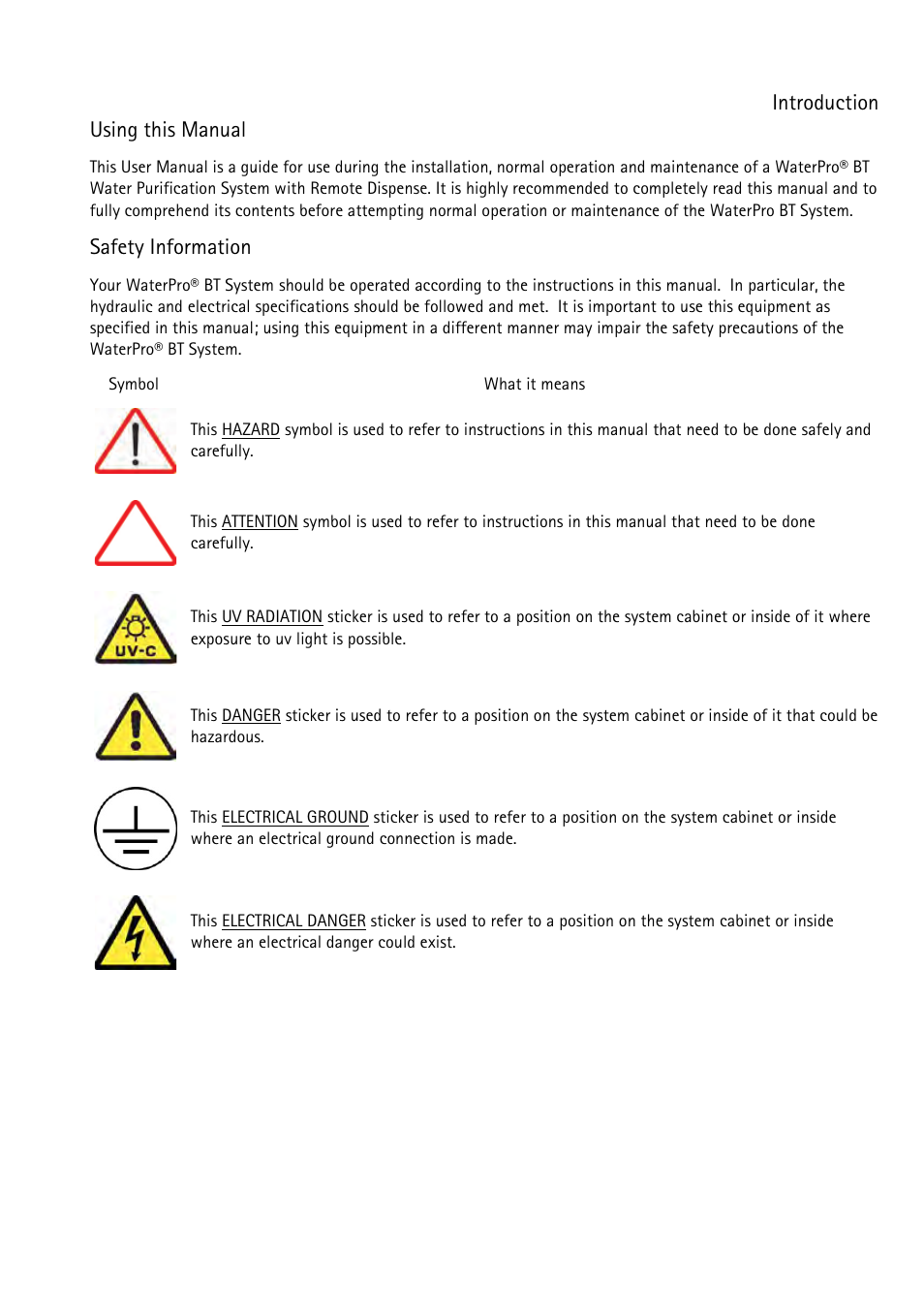 Introduction, Using this manual, Safety information | Introduction using this manual | Labconco WaterPr BT Systems 90153 Series User Manual | Page 7 / 76