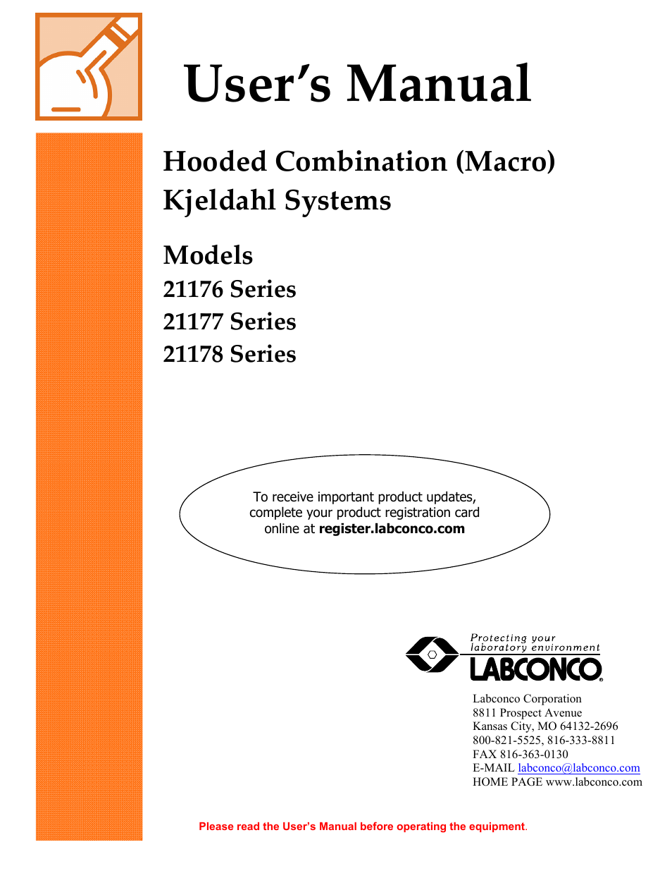 Labconco Hooded Combination (Macro) Kjeldahl Systems 21178 Series User Manual | 27 pages