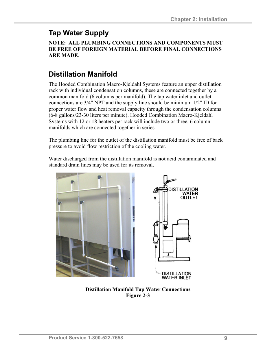 Tap water supply, Distillation manifold | Labconco Hooded Combination (Macro) Kjeldahl Systems 21178 Series User Manual | Page 13 / 27
