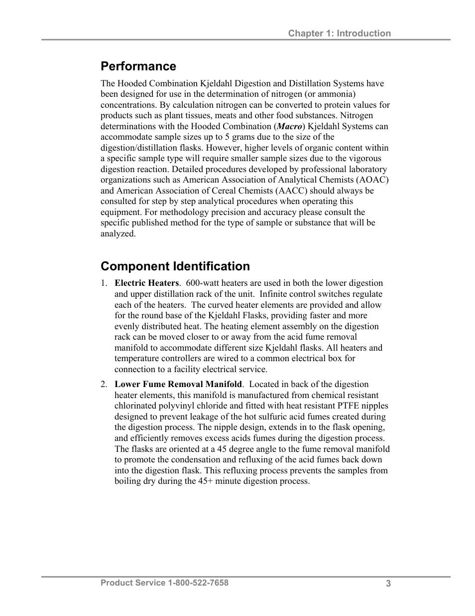 Performance, Component identification | Labconco Hooded Combination (Macro) Kjeldahl Systems 21178 Series User Manual | Page 7 / 27