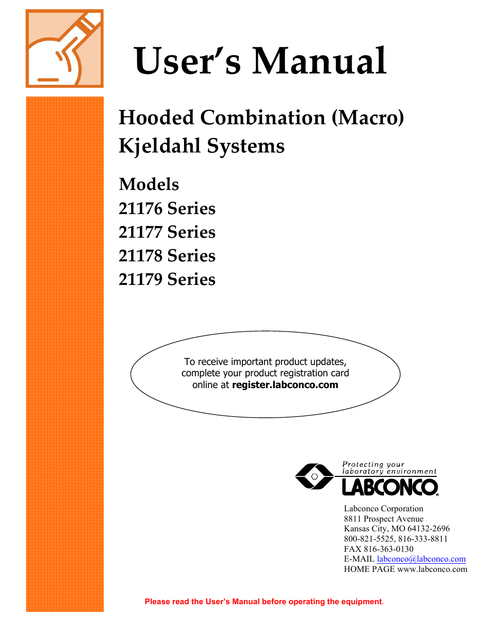 Labconco Hooded Combination (Macro) Kjeldahl Systems 21179 Series User Manual | 29 pages