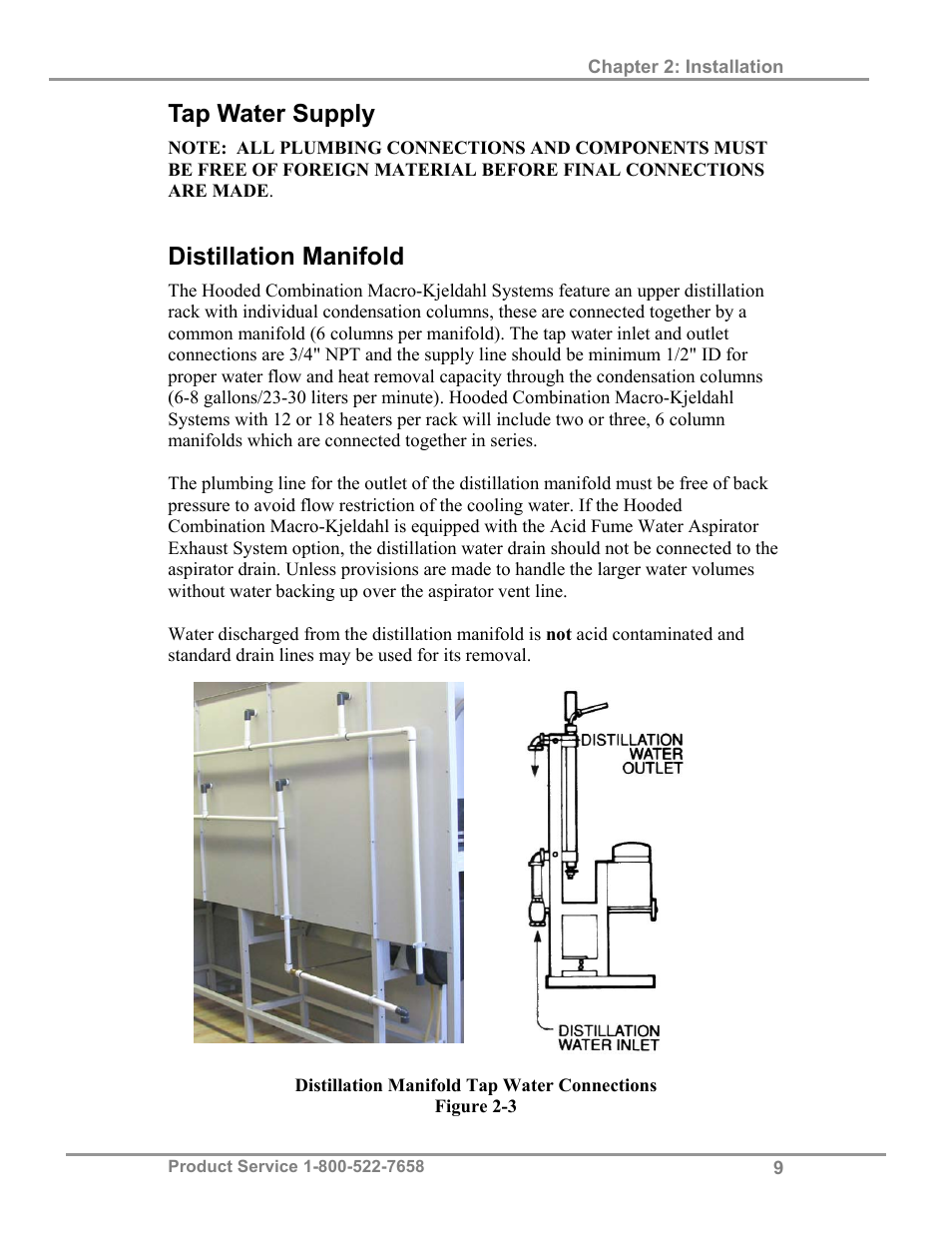 Tap water supply, Distillation manifold | Labconco Hooded Combination (Macro) Kjeldahl Systems 21179 Series User Manual | Page 12 / 29