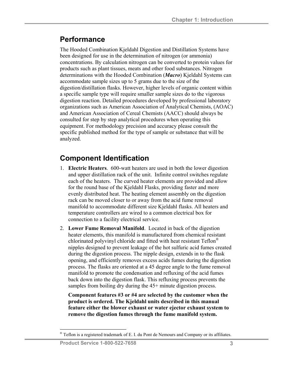 Performance, Component identification | Labconco Hooded Combination (Macro) Kjeldahl Systems 21179 Series User Manual | Page 6 / 29