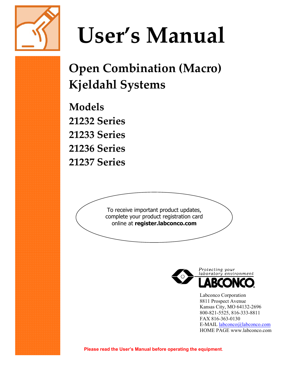 Labconco Open Combination (Macro) Kjeldahl Systems 21237 Series User Manual | 27 pages