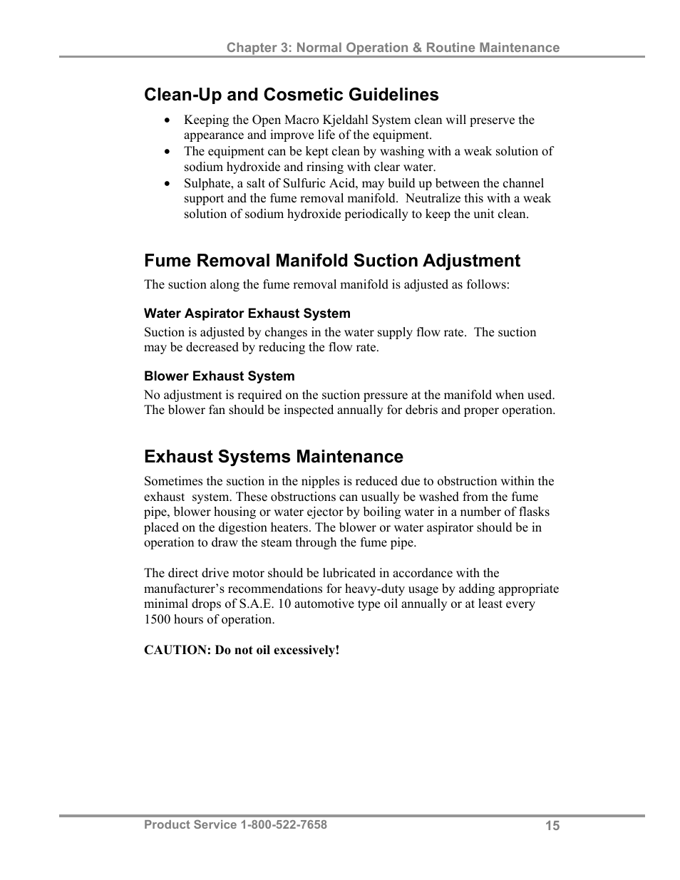Clean-up and cosmetic guidelines, Fume removal manifold suction adjustment, Exhaust systems maintenance | Labconco Open Combination (Macro) Kjeldahl Systems 21237 Series User Manual | Page 18 / 27