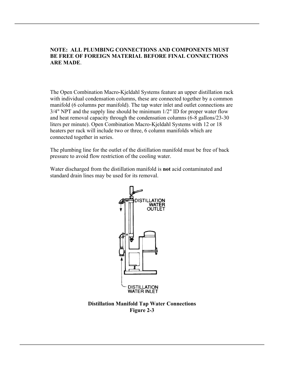 Tap water supply, Distillation manifold | Labconco Open Combination (Macro) Kjeldahl Systems 2123Series User Manual | Page 12 / 25