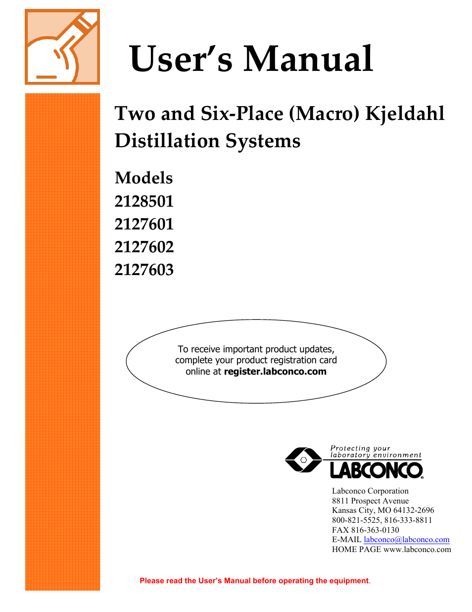 Labconco Two and Six-Place (Macro) Kjeldahl Distillation Systems 2127603 User Manual | 21 pages