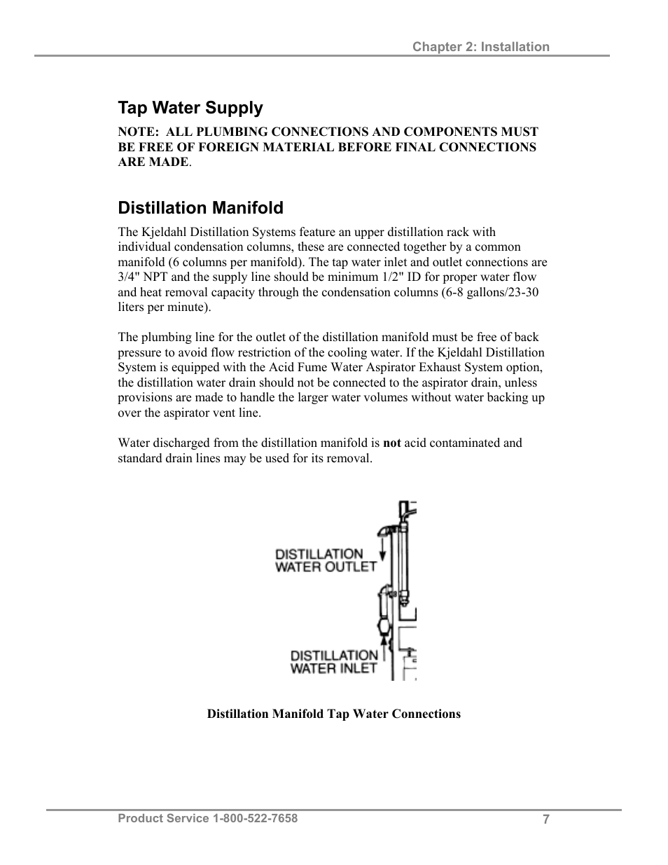 Tap water supply, Distillation manifold | Labconco Two and Six-Place (Macro) Kjeldahl Distillation Systems 2127603 User Manual | Page 10 / 21