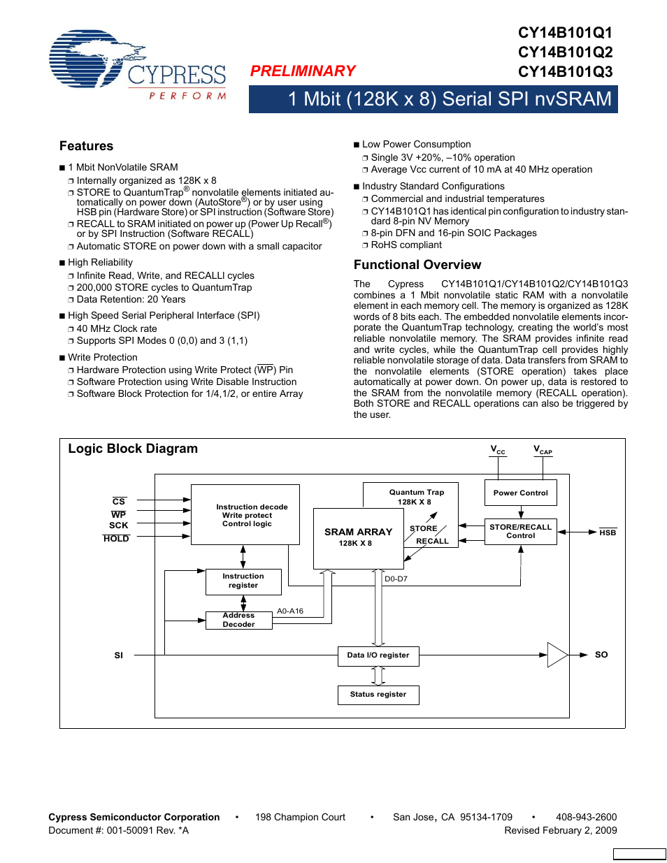 Cypress CY14B101Q3 User Manual | 22 pages