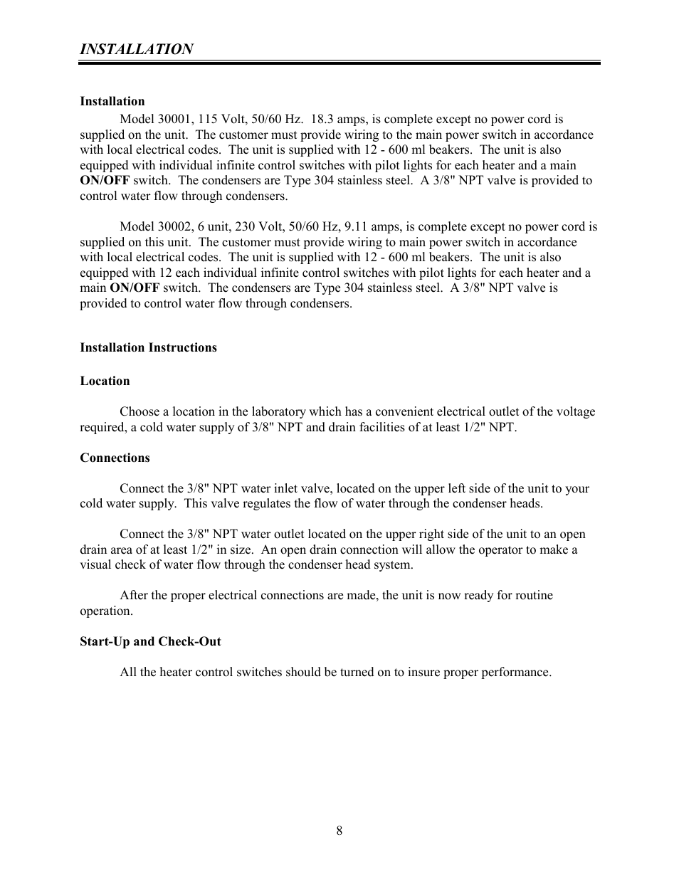 Installation | Labconco Crude Fiber Digestion Apparatus 30002 User Manual | Page 7 / 16