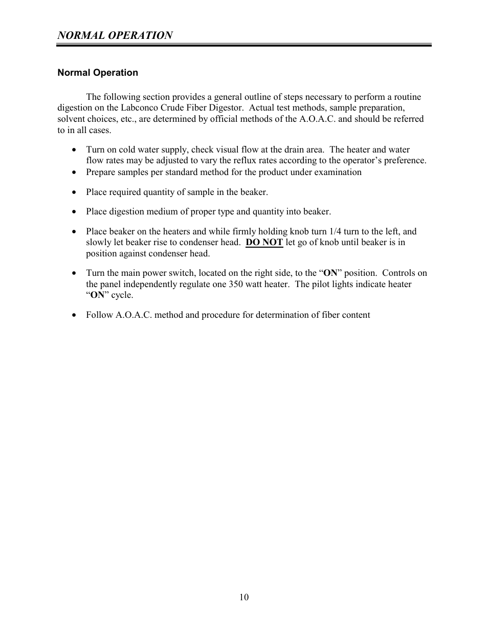 Operation | Labconco Crude Fiber Digestion Apparatus 30002 User Manual | Page 9 / 16