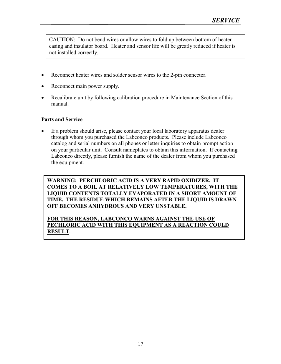 Parts and service | Labconco Rapid Digestors 23080 User Manual | Page 16 / 30