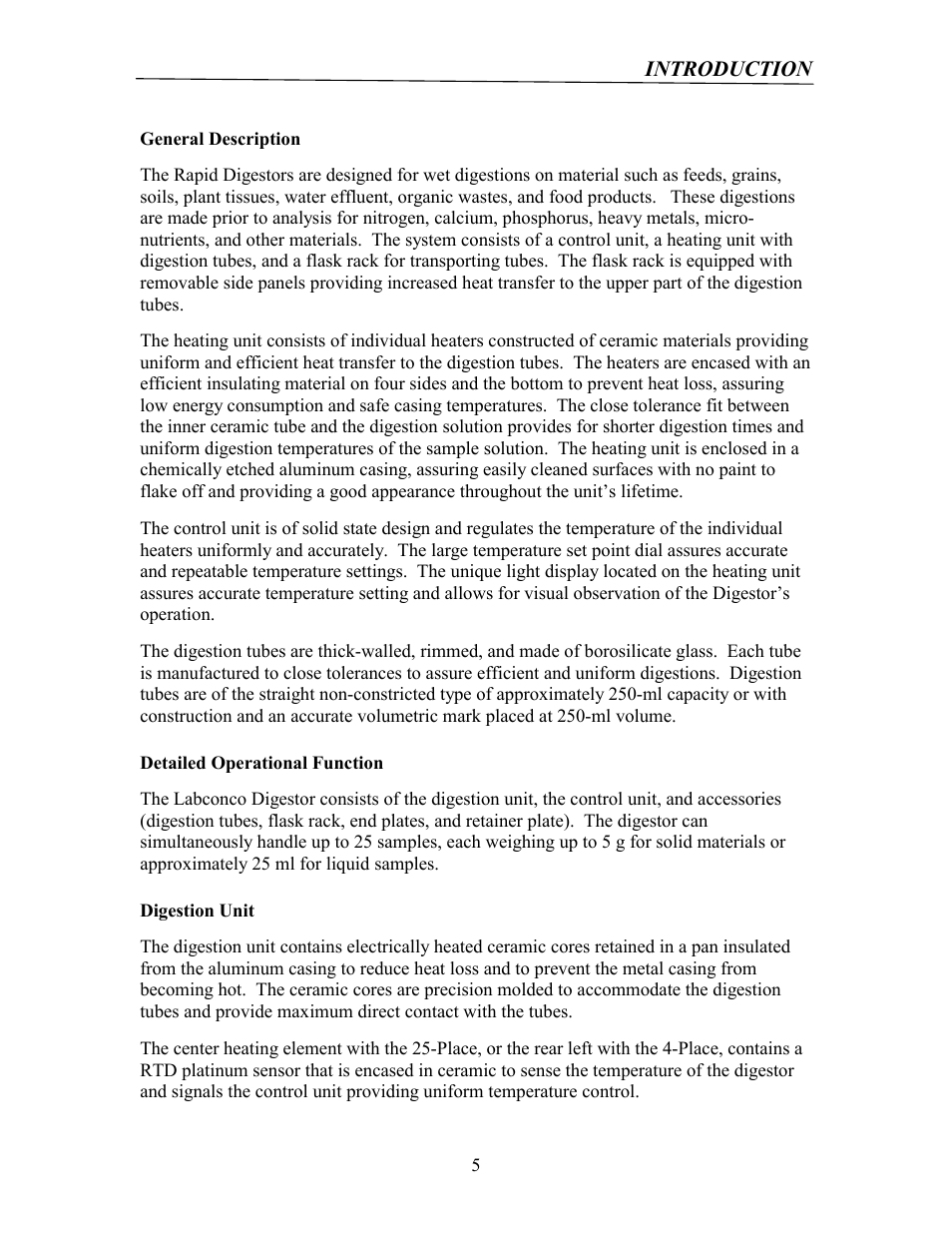 Detailed operational function | Labconco Rapid Digestors 23080 User Manual | Page 4 / 30