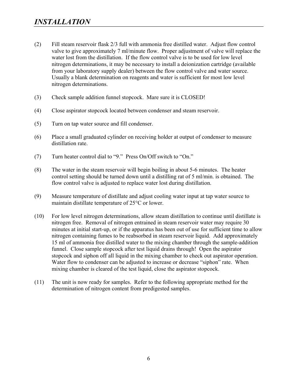 Installation | Labconco Rapid Distillation Apparatus 65000 User Manual | Page 10 / 24