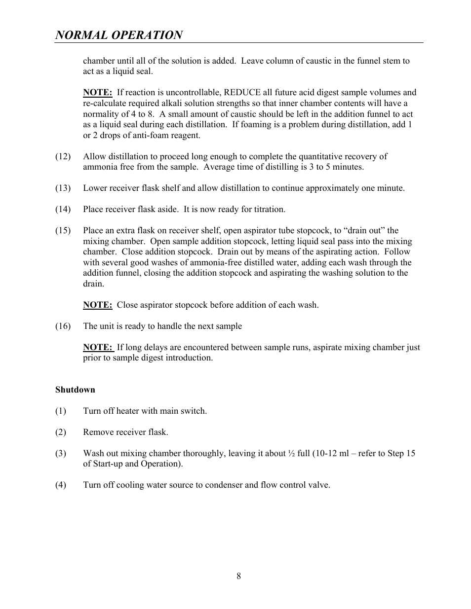 Normal operation | Labconco Rapid Distillation Apparatus 65000 User Manual | Page 12 / 24