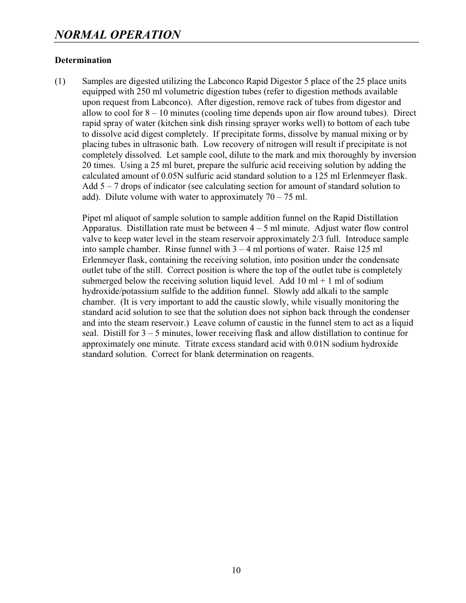 Normal operation | Labconco Rapid Distillation Apparatus 65000 User Manual | Page 14 / 24