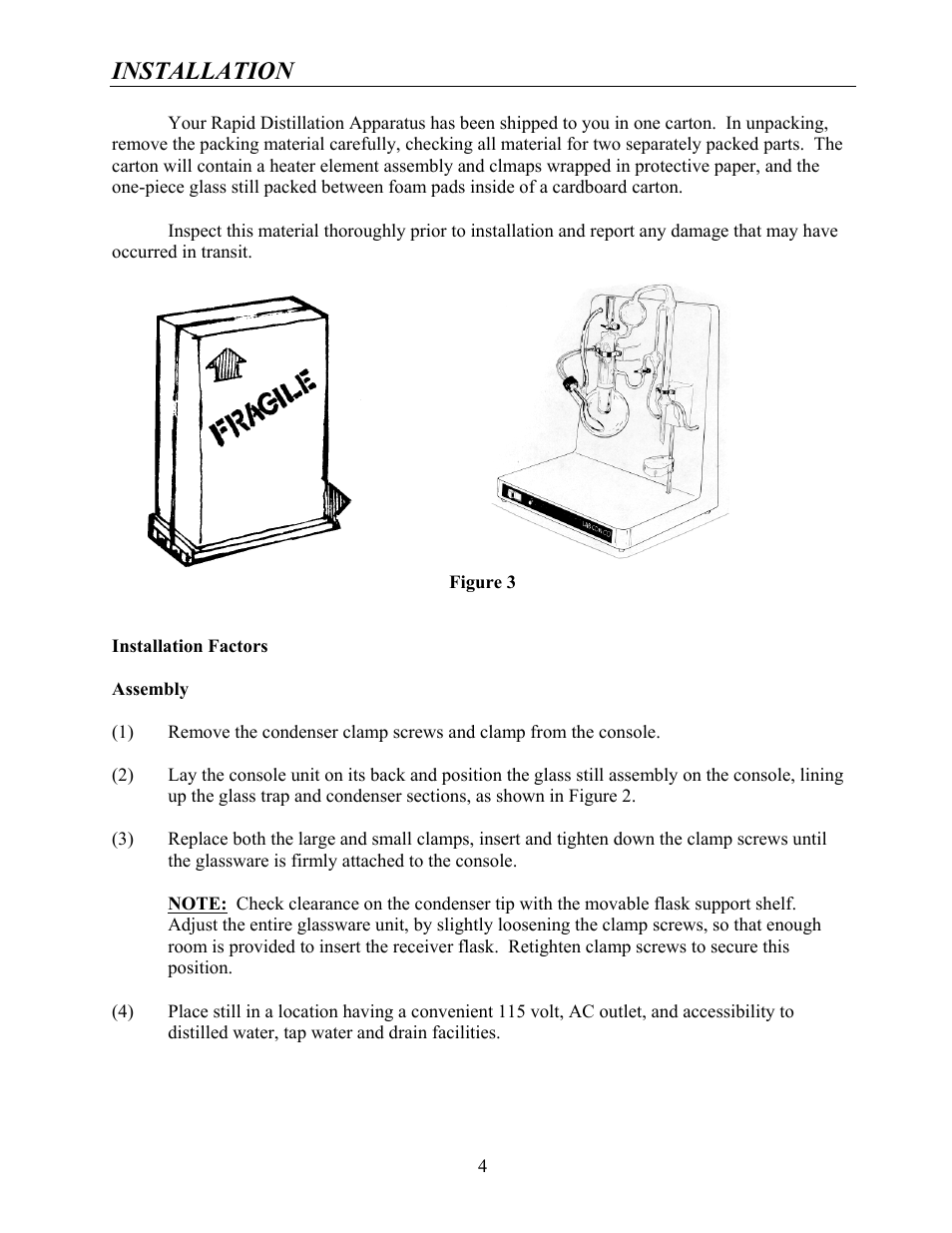 Installation | Labconco Rapid Distillation Apparatus 65000 User Manual | Page 8 / 24