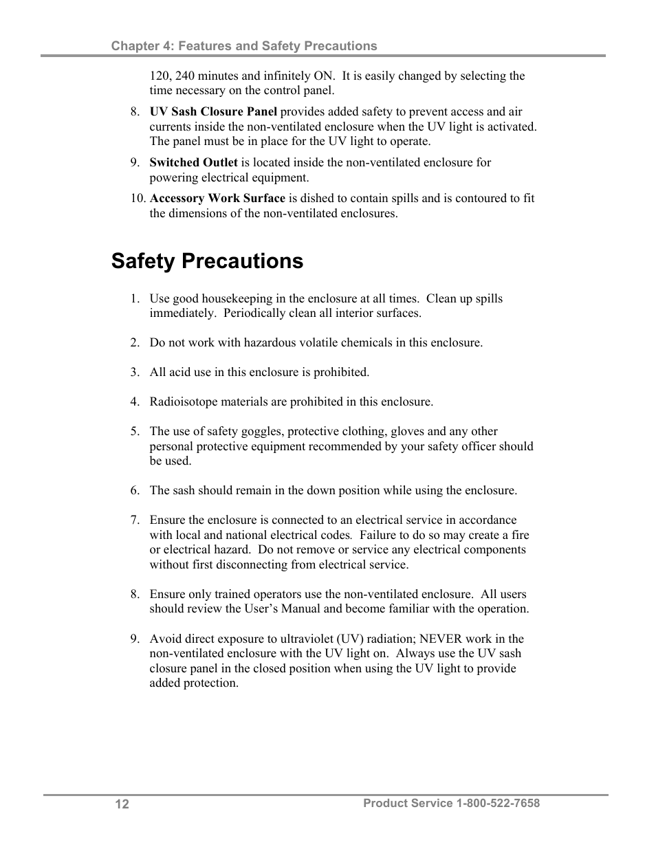 Safety precautions | Labconco Purifie Non-Ventilated PCR & Tissue Culture Enclosures 3952420 User Manual | Page 16 / 27