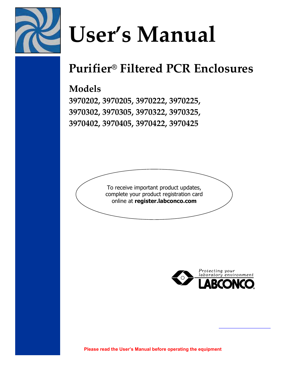 Labconco Purifier Filtered PCR Enclosures 3970425 User Manual | 55 pages