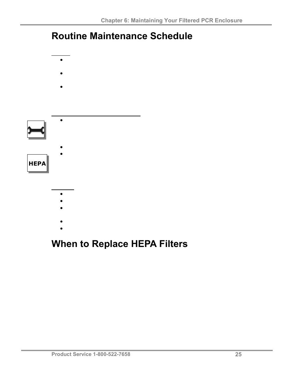 Routine maintenance schedule, When to replace hepa filters | Labconco Purifier Filtered PCR Enclosures 3970425 User Manual | Page 29 / 55