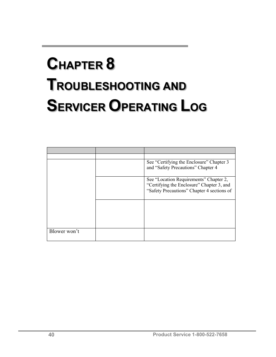 Hapter, Roubleshooting and, Ervicer | Perating | Labconco Purifier Filtered PCR Enclosures 3970425 User Manual | Page 44 / 55