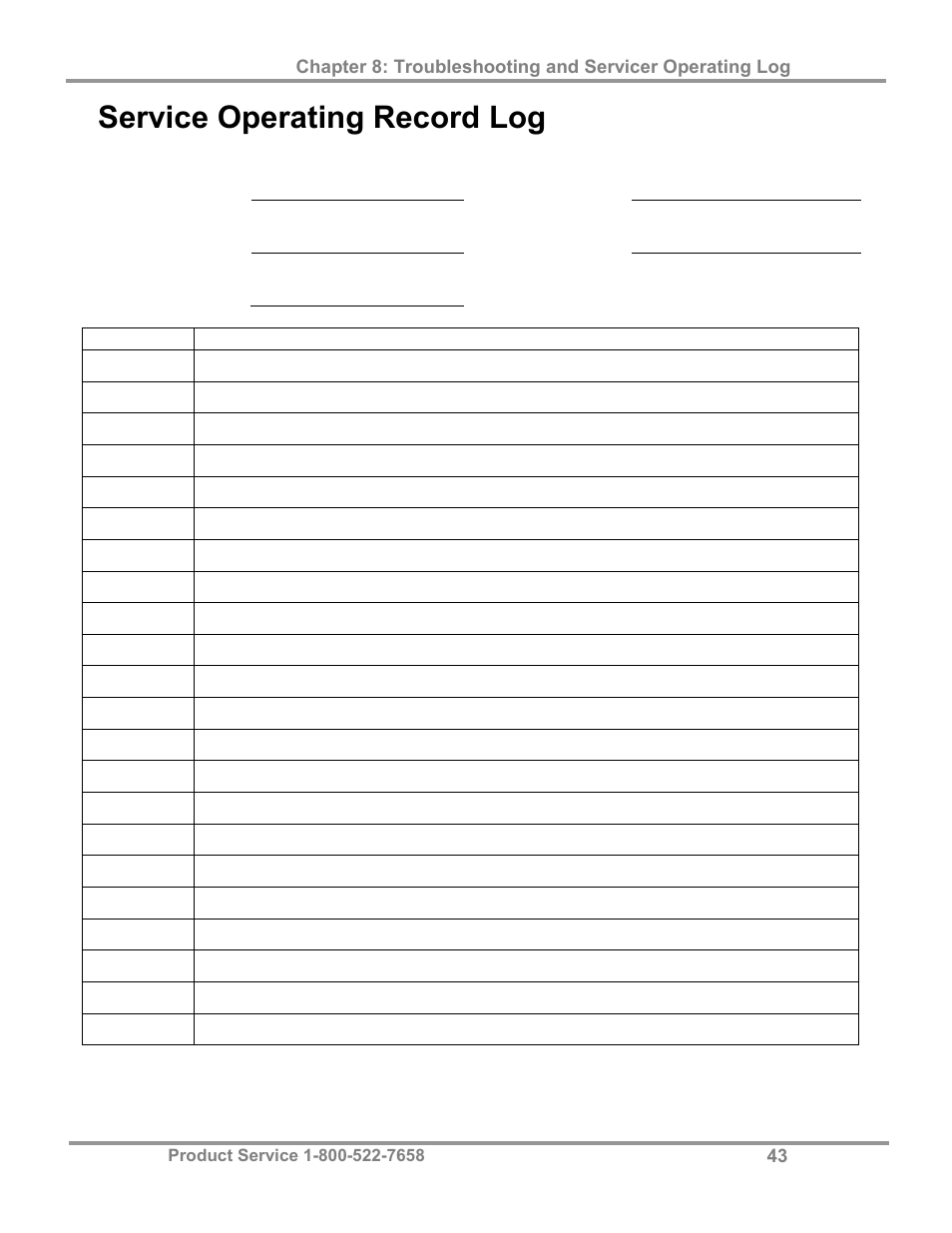 Service operating record log | Labconco Purifier Filtered PCR Enclosures 3970425 User Manual | Page 47 / 55