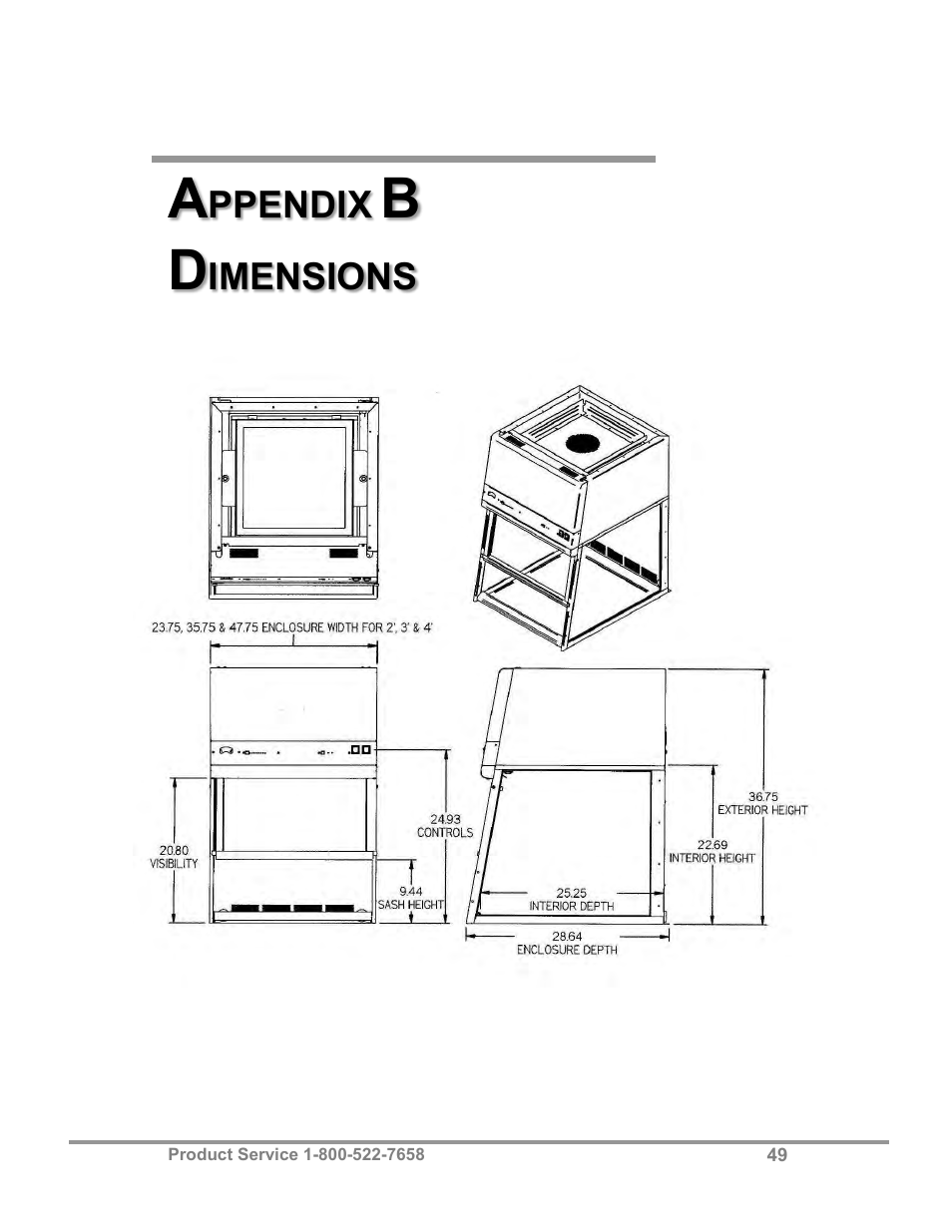 Ppendix, Imensions | Labconco Purifier Filtered PCR Enclosures 3970425 User Manual | Page 53 / 55