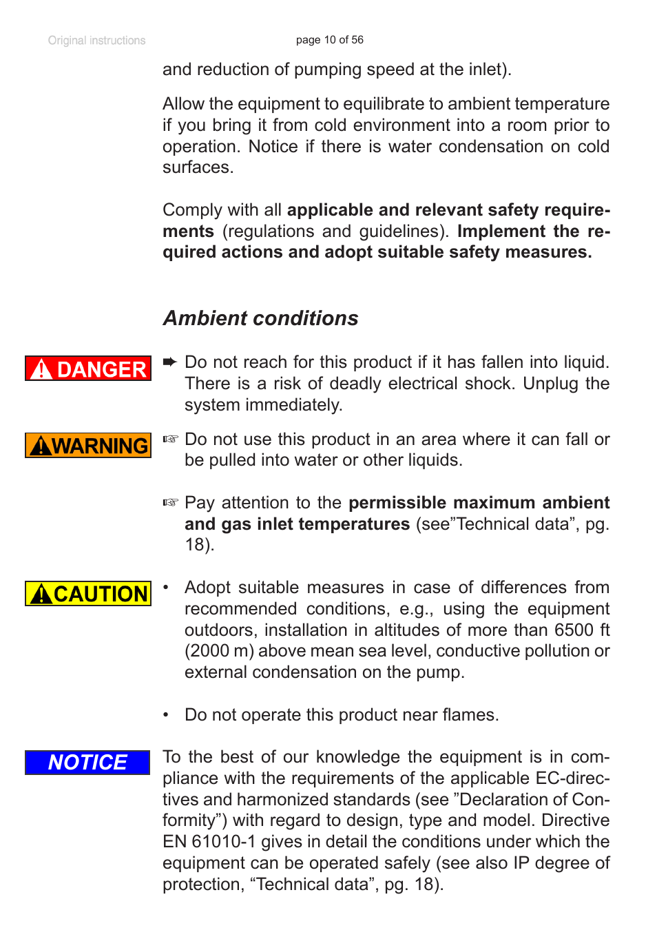 Ambient conditions, Notice | Labconco VACUUBRAND HYBRID Rotary Vane Pump 7584000 User Manual | Page 10 / 56