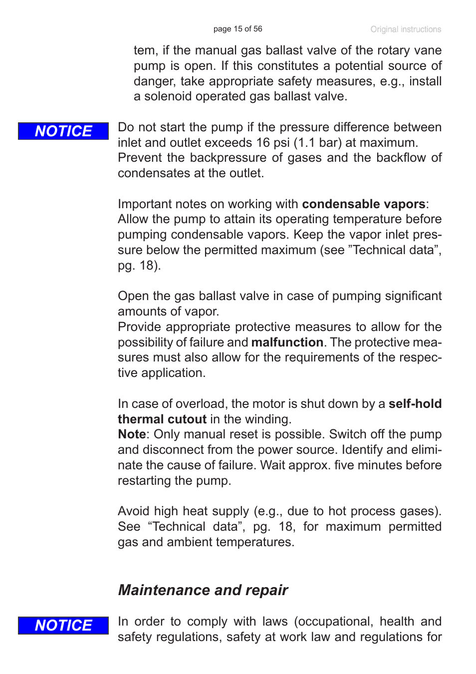 Maintenance and repair, Notice | Labconco VACUUBRAND HYBRID Rotary Vane Pump 7584000 User Manual | Page 15 / 56