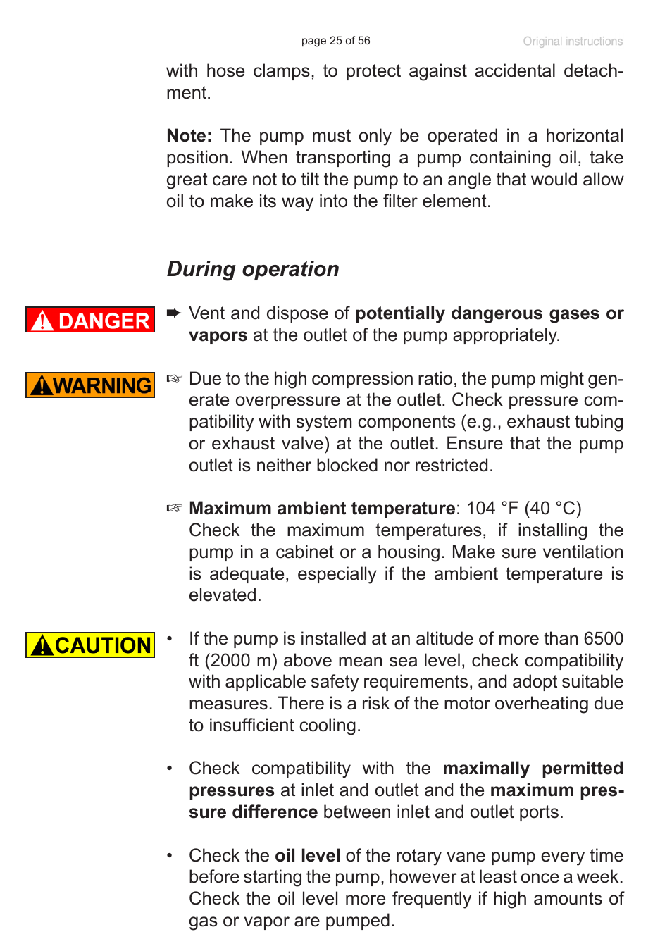 During operation | Labconco VACUUBRAND HYBRID Rotary Vane Pump 7584000 User Manual | Page 25 / 56