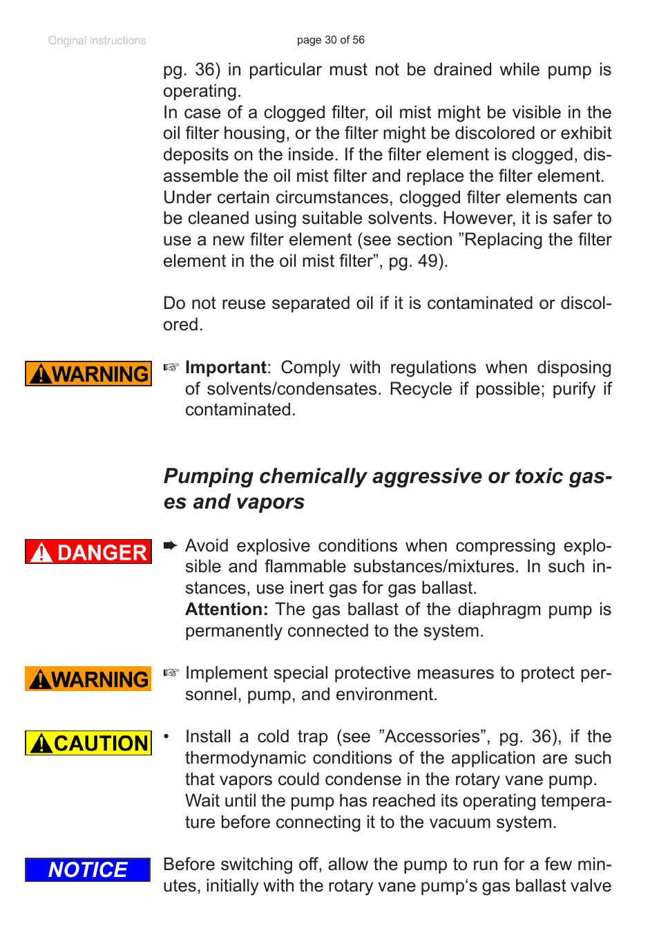 Notice | Labconco VACUUBRAND HYBRID Rotary Vane Pump 7584000 User Manual | Page 30 / 56