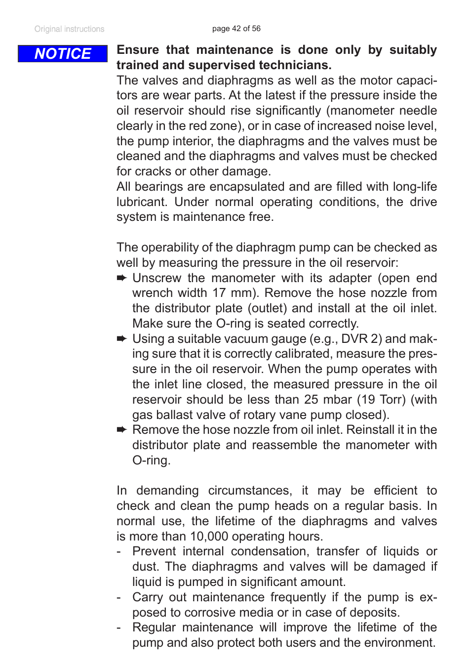 Notice | Labconco VACUUBRAND HYBRID Rotary Vane Pump 7584000 User Manual | Page 42 / 56