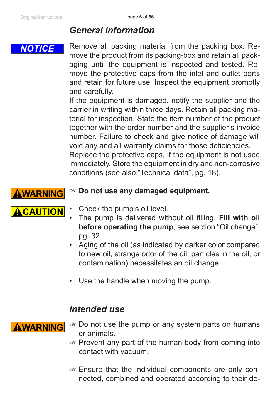 General information, Intended use, Notice | Labconco VACUUBRAND HYBRID Rotary Vane Pump 7584000 User Manual | Page 6 / 56