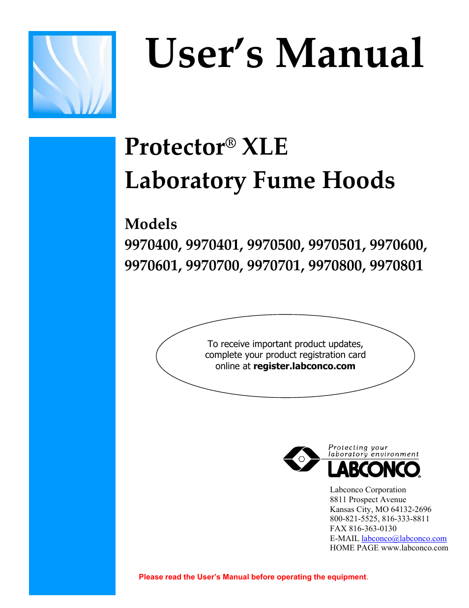 Labconco Protector XLE Fume Hoods 9970801 User Manual | 45 pages