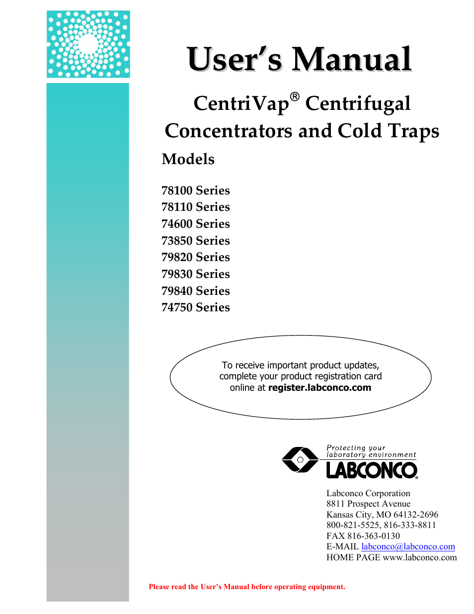 Labconco CentriVap Centrifugal Concentrators and Cold Traps 74750 Series User Manual | 53 pages