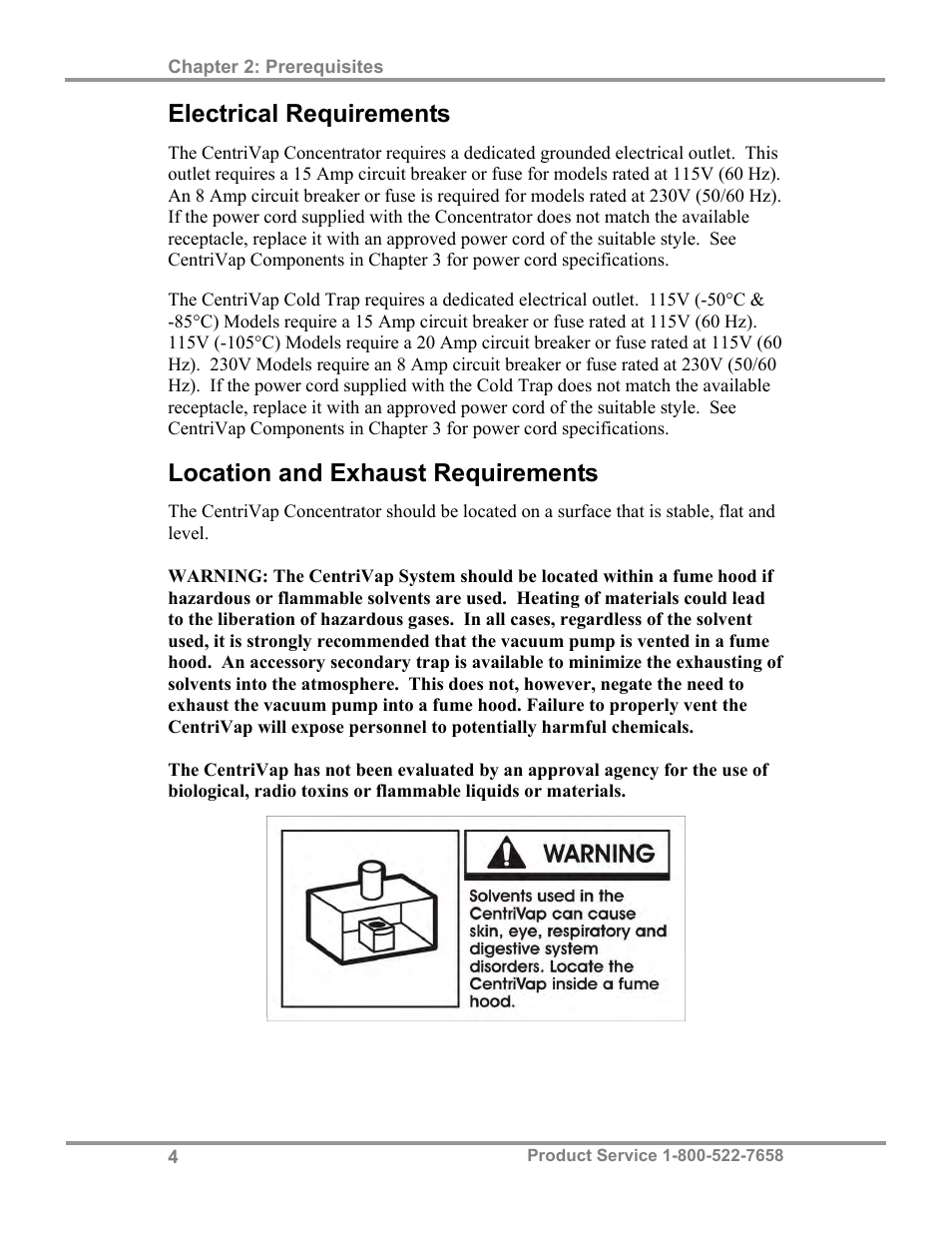 Electrical requirements, Location and exhaust requirements | Labconco CentriVap Centrifugal Concentrators and Cold Traps 74750 Series User Manual | Page 8 / 53