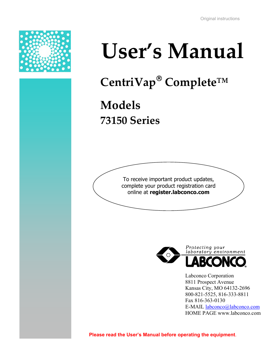 Labconco CentriVap Complete Vacuum Concentrator 73150 Series User Manual | 38 pages